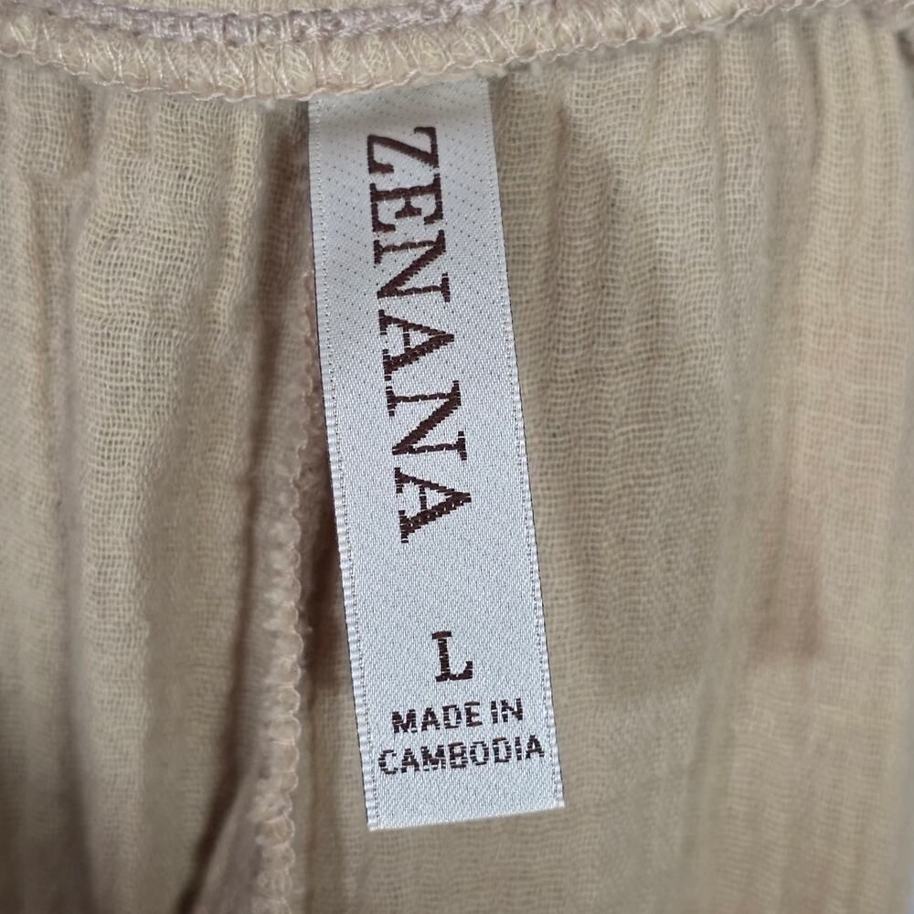 Zenana Wide-Leg Cotton Gauze Pants in Beige Women's size Large NEW - Picture 6 of 7